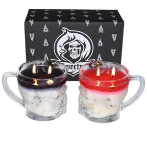 spectre gothic skull mug scented candle set - red & black candle two-pack - color changing red & black candles for halloween christmas and holiday decor - perfect gifts for men women & skull lovers