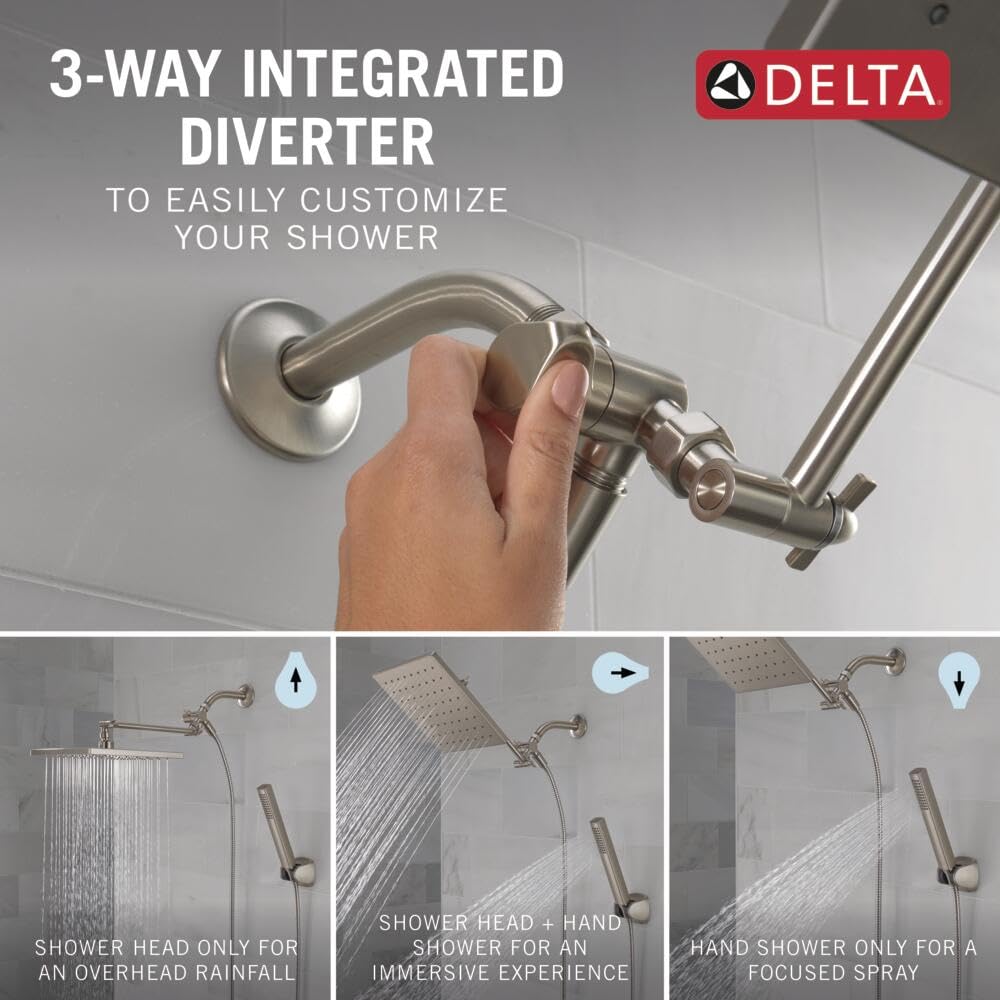 Delta Faucet 10-inch Raincan Shower Head and Hand Held Shower Combo, Brushed Nickel Square Shower Head, Rainfall Shower Head, Hand Shower, 1.75 GPM Flow Rate, Spotshield Brushed Nickel 75527-SN