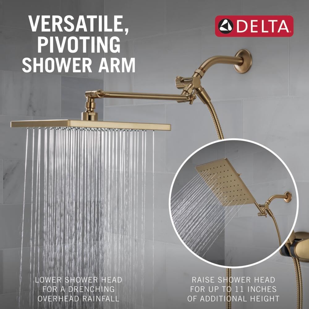 DELTA FAUCET 10-inch Raincan Shower Head and Hand Held Shower Combo, Gold Square Shower Head, Rainfall Shower Head, Hand Shower, High Pressure Shower, 1.75 GPM Flow Rate, Champagne Bronze 75527-CZ