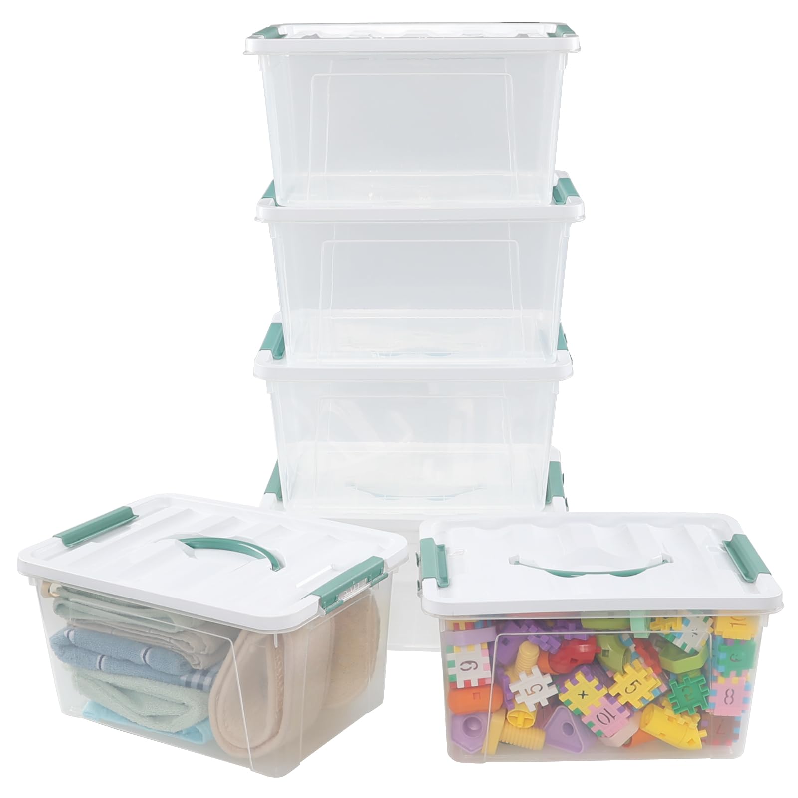 Yarebest 14 Quart Clear Latching Box with Lid & handle, Plastic Storage Tote Set of 6