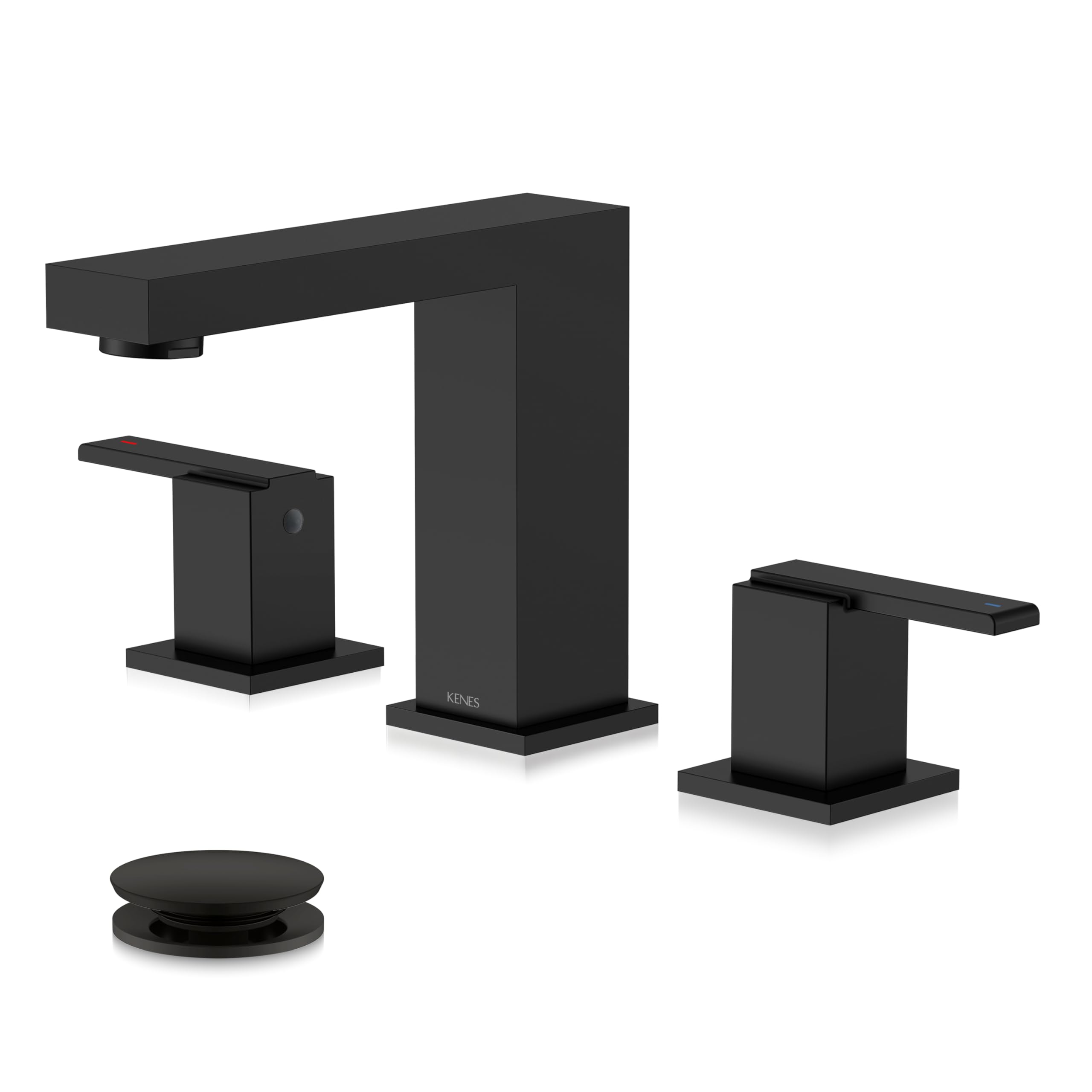 KENES Black Widespread Bathroom Faucet 3 Hole Bathroom Sink Faucet Matte Black Two Handle, 8-Inch 3 Pieces Bathroom Vanity Faucet with Pop Up Drain & Supply Lines, KE-9050-2-P