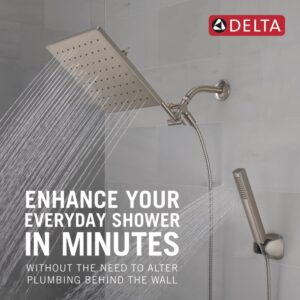 Delta Faucet 10-inch Raincan Shower Head and Hand Held Shower Combo, Brushed Nickel Square Shower Head, Rainfall Shower Head, Hand Shower, 1.75 GPM Flow Rate, Spotshield Brushed Nickel 75527-SN