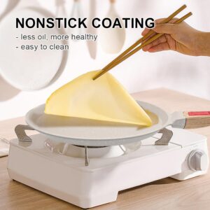 RANXINGST Non Stick Crepe Pan with Detachable Handle, 10 Inch Cast Aluminium Dosa Tawa Tortilla Pan, Pancake Pan Induction Compatible - White