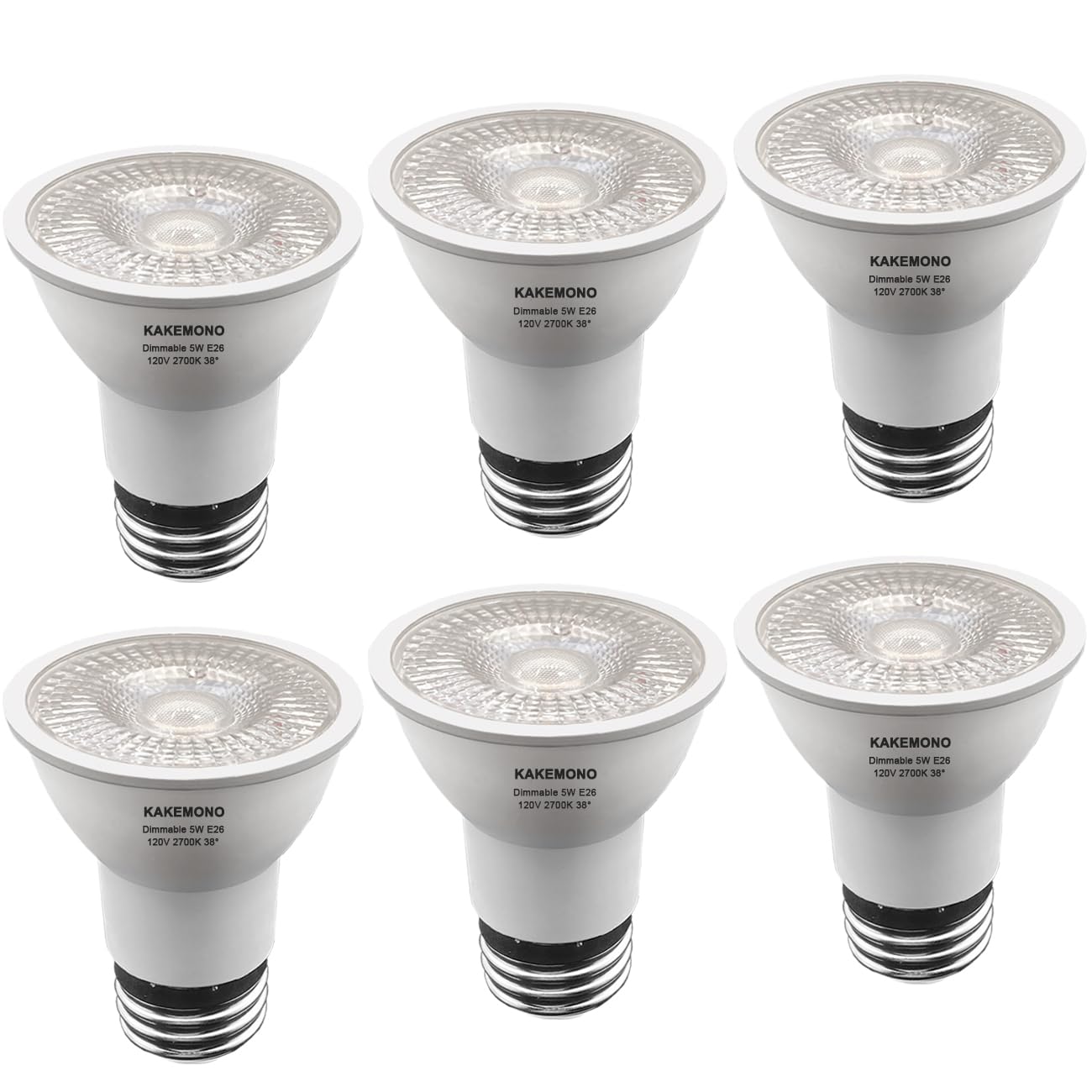 KAKEMONO PAR16 LED Bulbs Dimmable 5W Long Neck Spotlight,E26 Medium Base for Track Recessed Lighting Warm White 2700K,Pack of 6