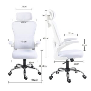 Panana Ergonomic Office Chair High Back Mesh Back Adjustable Headrest Flip-up Padded Armrest Swivel Rolling Desk Chair (White)