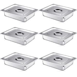 mifoci stainless steam hotel pan with lid, 2-1/2 inch deep steam table pan restaurant supplies reusable anti rust steam pan water pan for home, party, restaurant, hotel, buffet (6 sets,1/2 size)