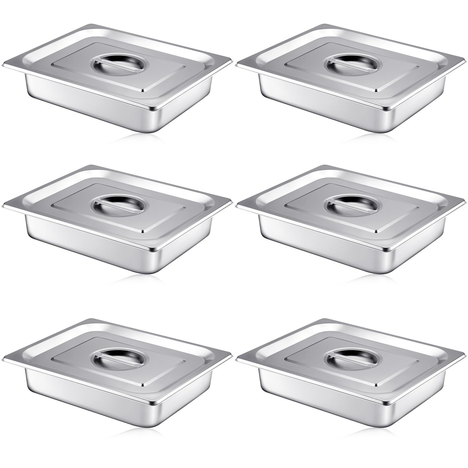 Mifoci Stainless Steam Hotel Pan with Lid, 2-1/2 Inch Deep Steam Table Pan Restaurant Supplies Reusable Anti Rust Steam Pan Water Pan for Home, Party, Restaurant, Hotel, Buffet (6 Sets,1/2 Size)