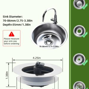 Kitchen Sink Strainer Stopper Combo 3-in-1 Pop Up Kitchen Sink Drain with Upgrade Folded Handle, for US Standard 3-1/2 inch Drain Filter, Chrome Stainless-Wraped Shell, Anti-Clog