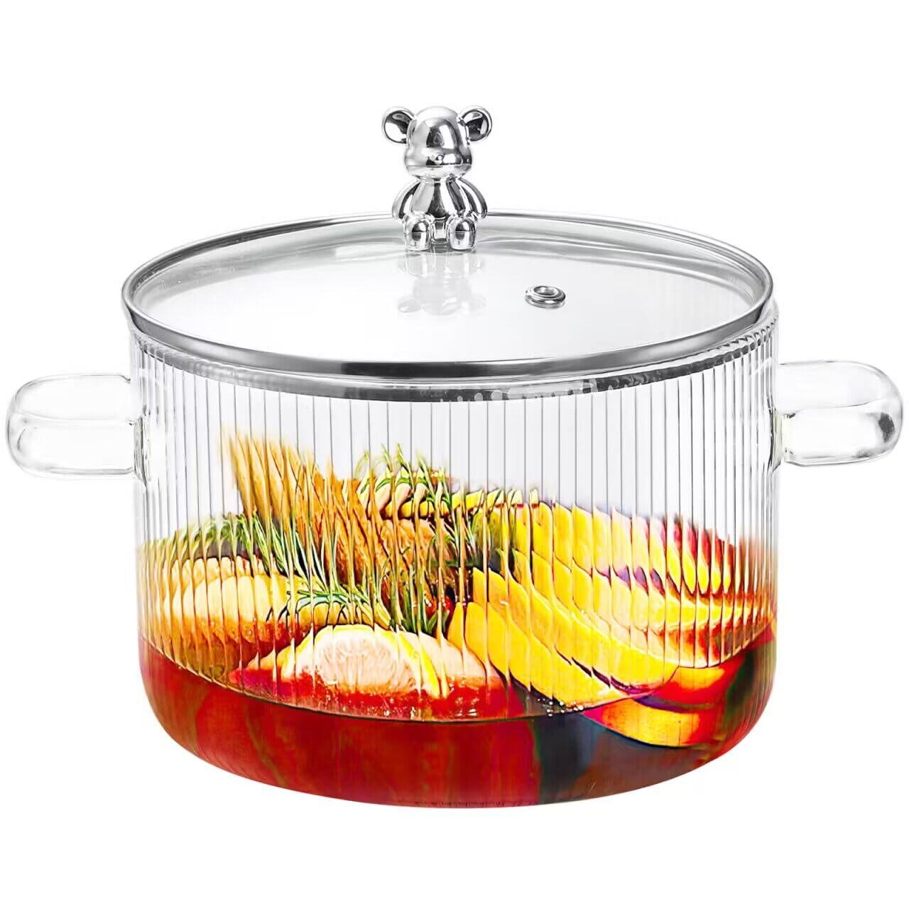 Jucoan 1.8L/60oz Glass Saucepan with Cover, Simmer Pot for Stovetop, Heat Resistant Glass Cooking Pot for Pasta Noodle, Soup, Milk, Christmas Home Fragrance Potpourri Cooking