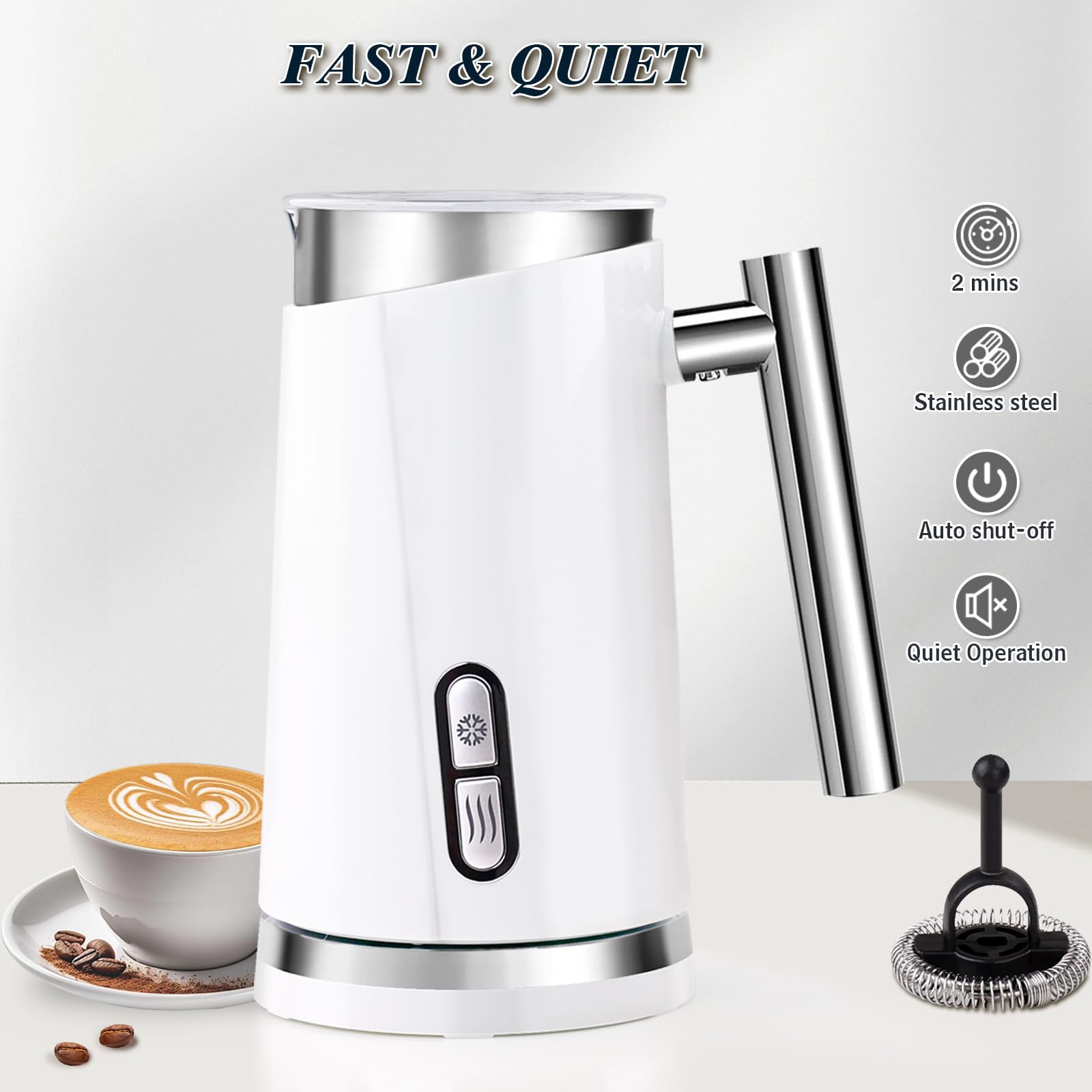 seydere Milk Frother and Steamer, Non-Slip Stylish Design, Hot & Cold Milk Steamer with Temperature Control, Auto Shut-Off Frother for Coffee, Latte, Cappuccino, Macchiato (white)