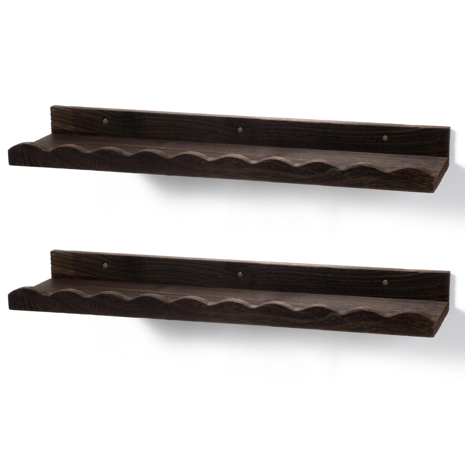 Suzile Wall Floating Shelves Set of 2 Scalloped Shelves for Room, Bathroom, Bedroom, Cute Room Decor Aesthetic and Books, Toys, Photo Frames Storage(23",Carbonized Brown)