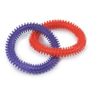 MPP Rubber Nub Dog Toy Satisfying Dental Chew Toss and Play Tug Tough Double Rings (Red - Blue)