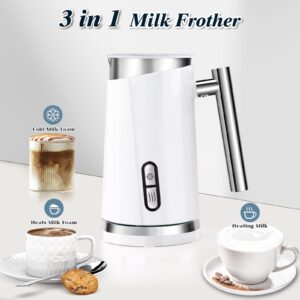 seydere Milk Frother and Steamer, Non-Slip Stylish Design, Hot & Cold Milk Steamer with Temperature Control, Auto Shut-Off Frother for Coffee, Latte, Cappuccino, Macchiato (white)