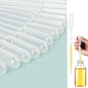 Heyous 100PCS Disposable Graduated Pipettes 5ML Plastic Transfer Pipettes Essential Oil Transparent Burette for Water Testing and Laboratory and Essential Oil