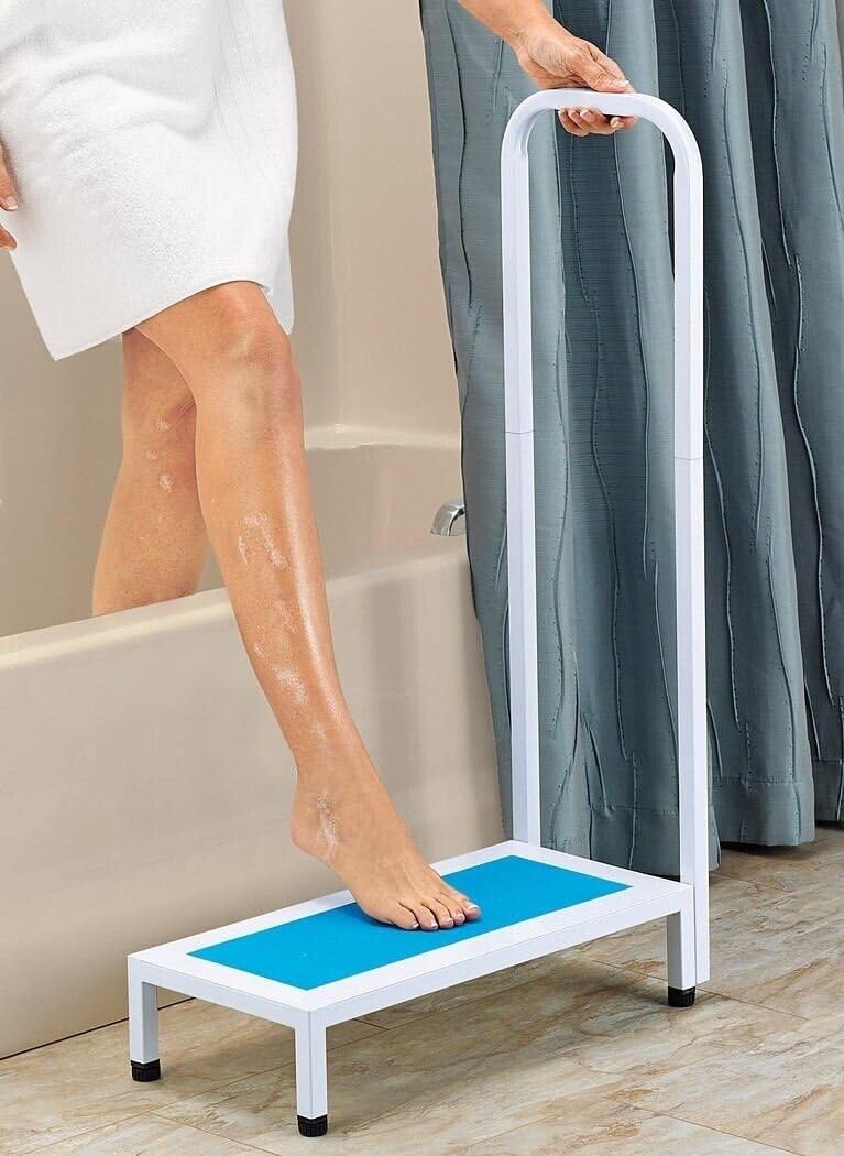 Bath Step with Handle- Step Stool with Handrail Nonslip Bath Shower Kitchen Supports Up to 500lbs Heavy Duty Step Stool