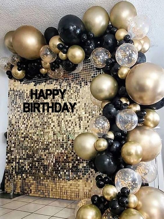 Black and Gold balloons Arch Garland Kit, 100pcs Black Gold Confetti Balloons with 16ft Tape Strip & Dot Glue for Graduation Birthday Baby Shower Wedding Party Decorations