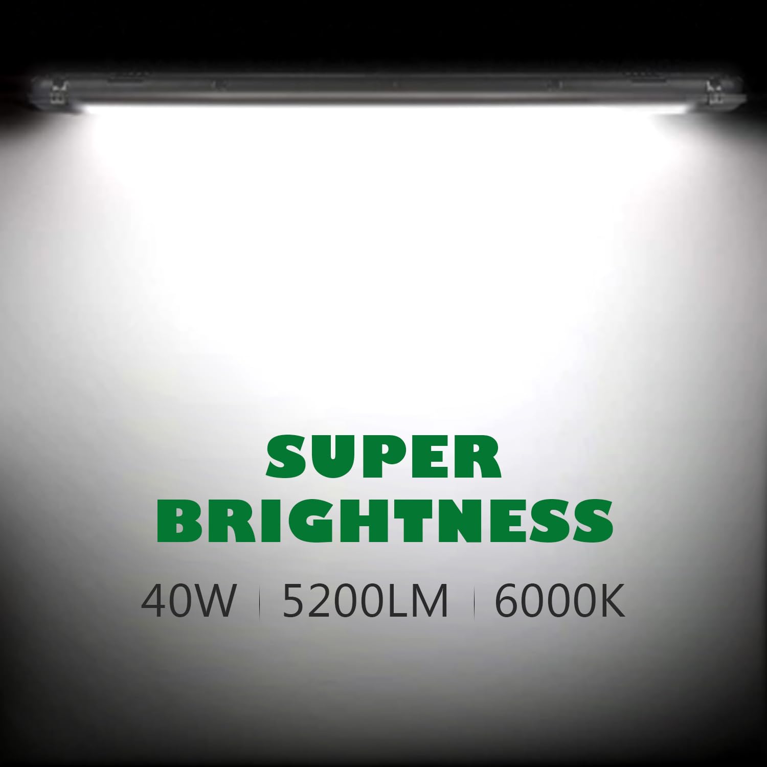 BRILLIHOOD 4FT LED Vapor Proof Light Fixture, 40W, 5200LM, 6000K Bright White, IP65 Waterproof Shop Light, 110-277V, Indoor Outdoor Vapor Tight Lighting for Garage, Car Wash, Warehouse, 1-Pack