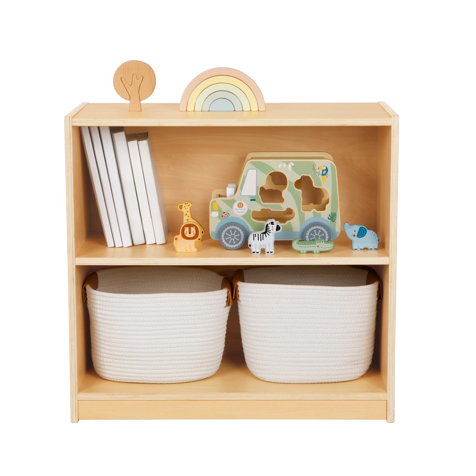 OOOK Montessori Shelf and Toy Storage, Compact Toddler Bookshelf for Small Space, Wooden Storage Cabinet Shelves and Kids Bookcase for Classroom, Kindergarten, Kids Room, Playroom.