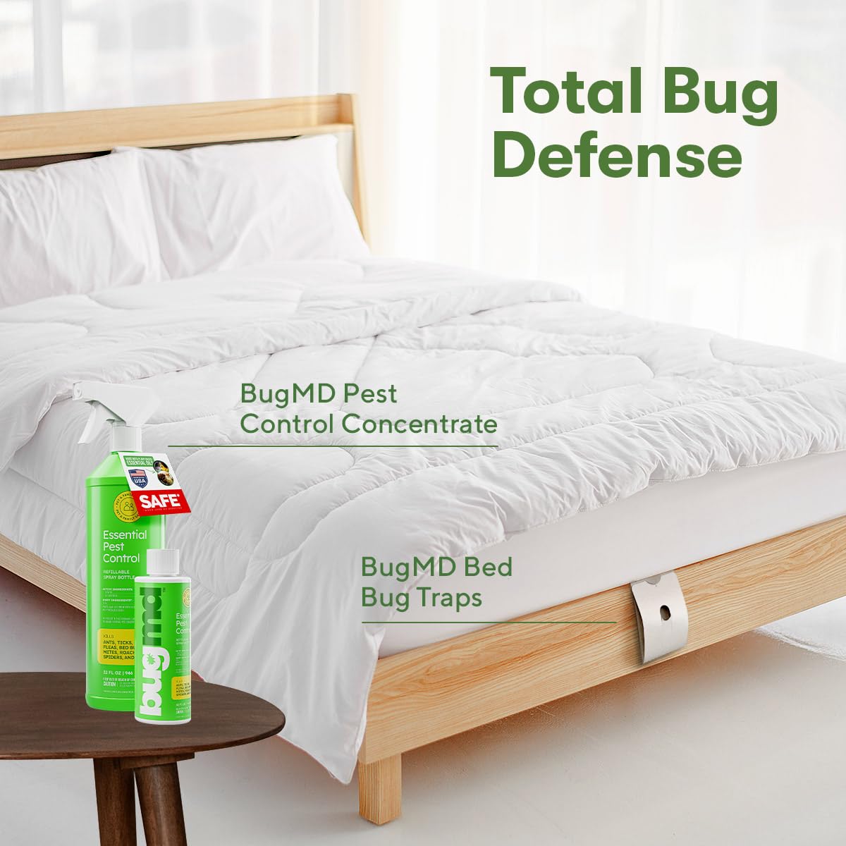 BugMD Bed Bug Trap (3 Pack), BugMD Essential Pest Control Concentrate (1 Pack) and Spray Bottle 32 oz (1 Pack) Bundle