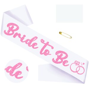 skjiayee bride to be sash, bachelorette party sash decorations for hen party bridal shower engagement wedding party, glitter pink white sash for bride - bachelorette favor