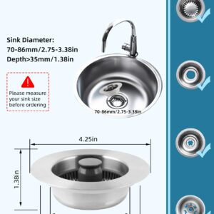 3 in 1 Universal Kitchen Sink Stopper Strainer, 304 Stainless Steel Pop Up Sink Drain Strainer with Handle Rod for US Standard 3-1/2 inch Drain Filter, Anti-Clog