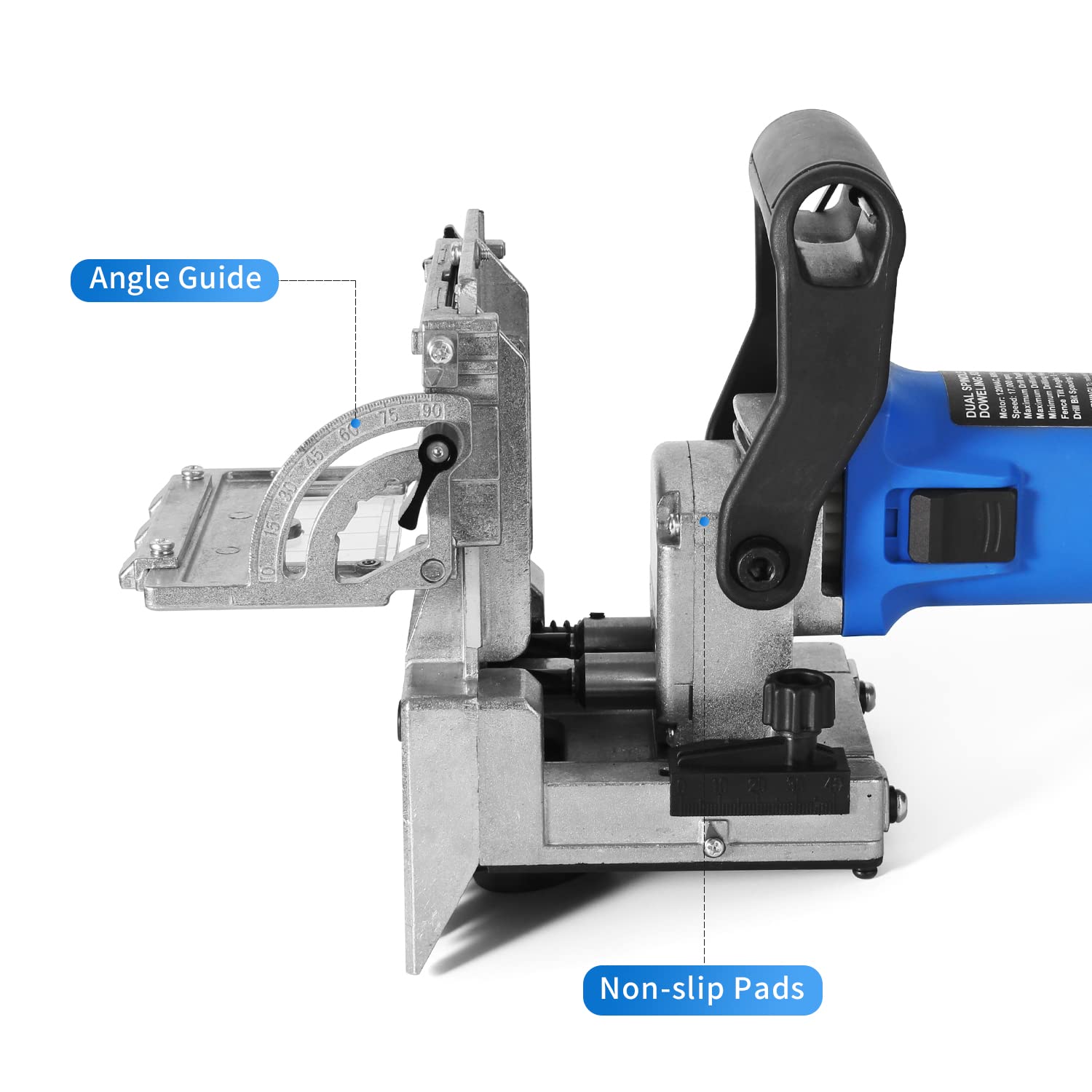 igooo Dual-Spindle Doweling Jointer DJ710, 710W 120V 60Hz, Wood Plate Dowel Joiner, 2X10mm, 2X8mm and 2X6mm Drilling Bits, 90 Dowels