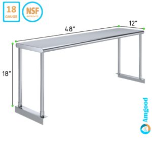 Stainless Steel Single Overshelf for 48" Long Prep Table. 12" Wide x 48" Long x 18" High