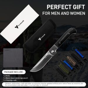 VicShark Pocket Knife, Hunting knives knives for men D2 Steel Blade Ebony Handle EDC Knife with Pocket Sharp Camping Survival Hiking Knives With Keychain