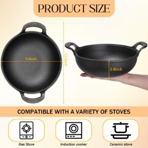 Layhit 2 Sets Cast Iron Wok with Loop Handle 9.8 Inch Mini Wok Nonstick Coated Flat Bottom Wok Stir Fry Pans Pre Seasoned No Chemical Grilling Wok Suitable for Induction Electric Gas All Stoves, Black