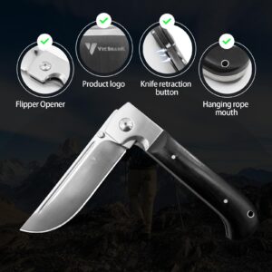 VicShark Pocket Knife, Hunting knives knives for men D2 Steel Blade Ebony Handle EDC Knife with Pocket Sharp Camping Survival Hiking Knives With Keychain