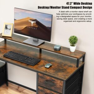 TOPSKY Compact Computer Desk with Storage Shelf/Cloth File Drawer for Letter Size/Monitor Stand Study Table for Home Office (Rustic Brown, 61.6 inch)