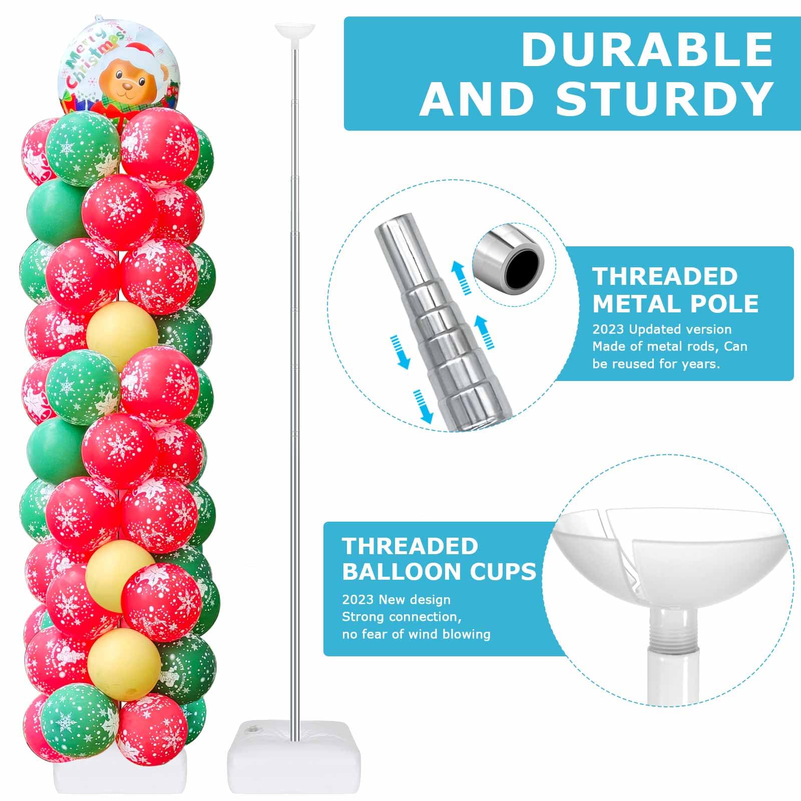 2 Set Balloon Column Stand Kit for Floor, VETOGETHER 2024 Updated Balloon Tower Stand Kit with Heavy Base, Adjustable Metal Balloon Stand for Party Decoration