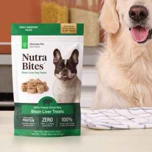 ULTIMATE PET NUTRITION Nutra Bites Freeze Dried Raw Single Ingredient Training Treats Food Topper for Dogs, 4 Ounces, Bison Liver