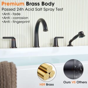 Wintap Roman Bathtub Faucet with Hand Shower and Brass Valve 4 Hole Widespread Bath Tub Faucet Set High Flow Tub Faucets Classic High Arch Tub Filler Oil Rubbed Bronze 9808ORB