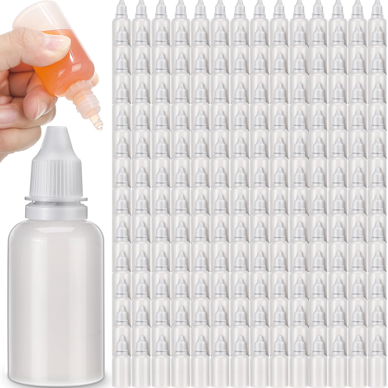 Umigy 200 Pcs Dropper Bottles Empty Eye Dropper Bottle Small Liquid Plastic Container Portable Squeezable Eye Liquid Dropper with Caps and Plug for Oil, Eye Liquid Storage (30 ml)