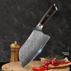 MOKEEN Cleaver Knife 7 Inch, 67 Layers VG10 Damascus Steel Kitchen Knife, Ultra Sharp Meat Cleaver, Professional Chef Knife with Unique Wood Handle, Full Tang, Gift Box