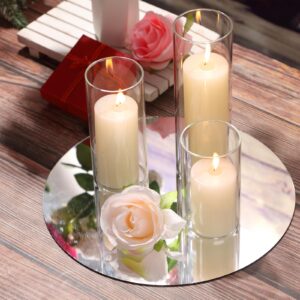 Shihanee Set of 3 Ivory White Pillar Candles and 3 Glass Cylinder Candle Holders for Slim Candles Wedding Halloween Thanksgiving Day Christmas Centerpieces, 2.6'' x 4.7'', 5.9'', 7.9''