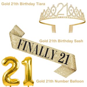 21st Birthday Decorations for Her Include 21st Birthday Tiara and Finally 21 Sash , 21st Birthday Cake Topper and 21 Birthday candles, Gold 21 Balloons, 21st Birthday Gifts for Her Set (Gold)