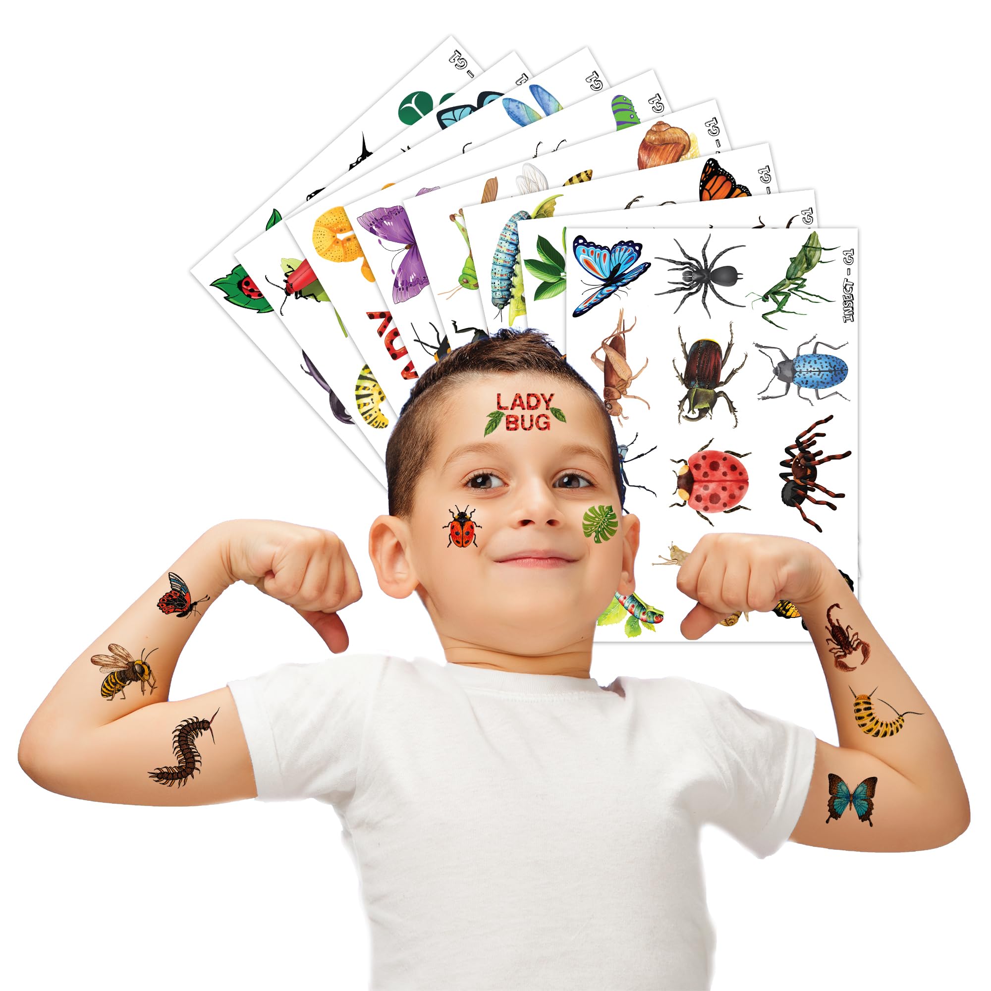 Bug Temporary Tattoos Insect Party Favors 96 PCS Bees, Spiders, Beetles, Caterpillar, Ladybug Themed Stickers for Kids Birthday Party Supplies, Decorations, Favors, and Prizes - Cute Gifts for Boys