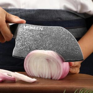 MOKEEN Cleaver Knife 7 Inch, 67 Layers VG10 Damascus Steel Kitchen Knife, Ultra Sharp Meat Cleaver, Professional Chef Knife with Unique Wood Handle, Full Tang, Gift Box