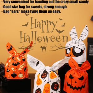 KOCOVIMI 100Pcs Halloween Trick or Treat Bags, 4 Style Patented Appearance Halloween Candy Bags for Kids, Cute Rabbit Ear Halloween Treat Bags Goody Bags Cookie Bags for Halloween Party