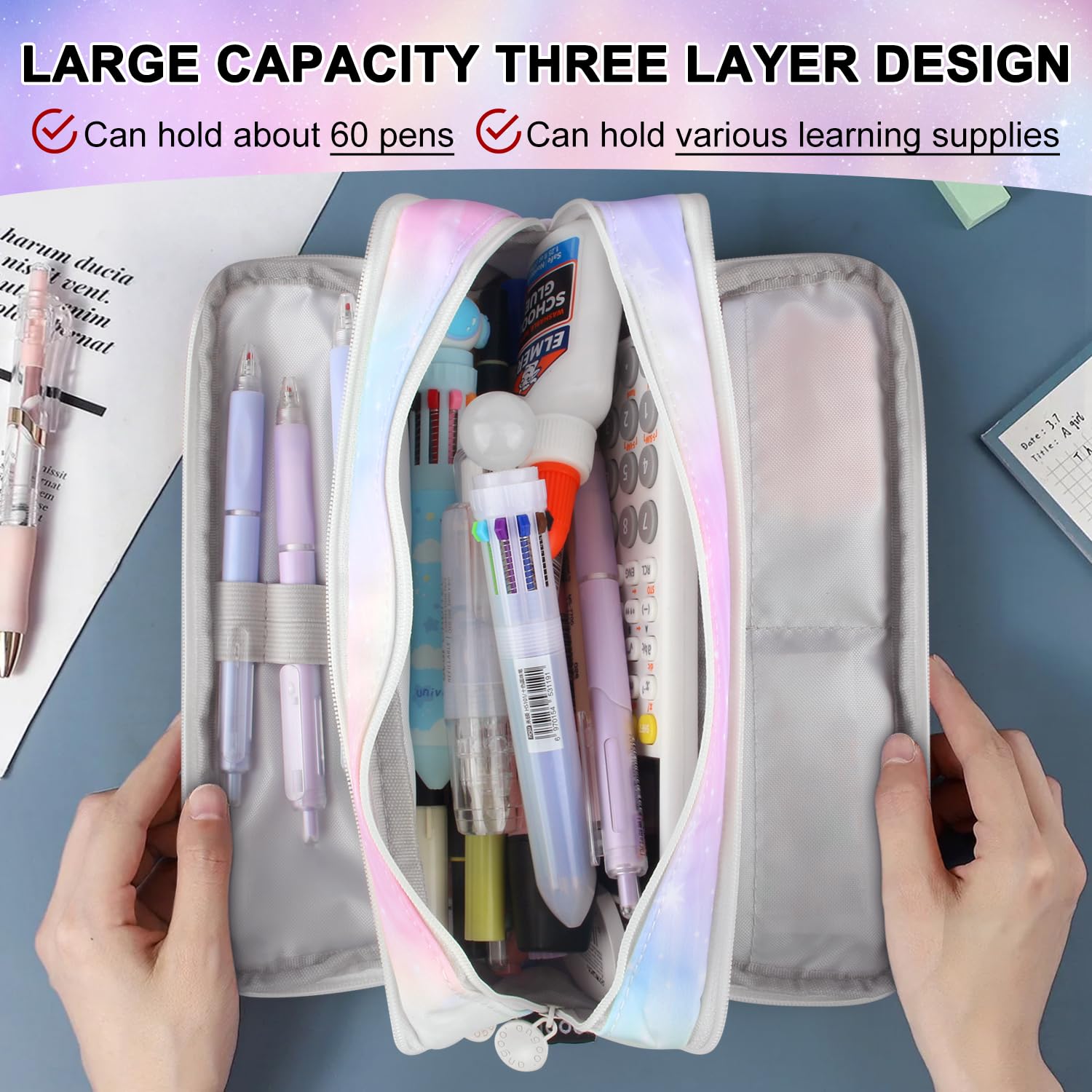 ERXIANGBO Cute Pencil Case Pink Pencil Pouch with 3 Compartments Large Capacity Pencil Bag Aesthetic for Girls Teens Kids School Supplies (pink)