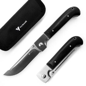 vicshark pocket knife, hunting knives knives for men d2 steel blade ebony handle edc knife with pocket sharp camping survival hiking knives with keychain