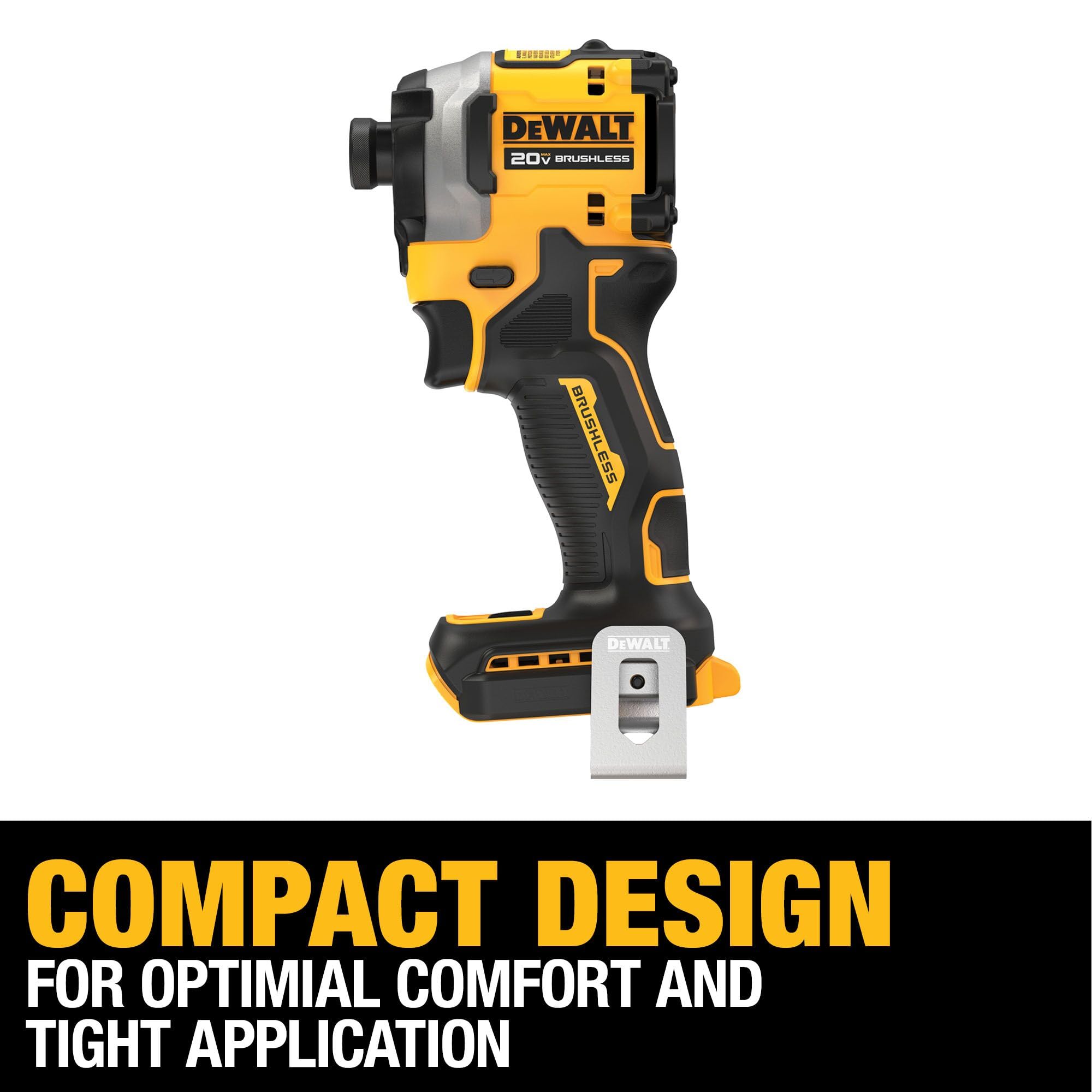 DEWALT 20V MAX ATOMIC Cordless Impact Drill Driver Kit, 1/4 Inch, Battery and Charger Included (DCF850E1)