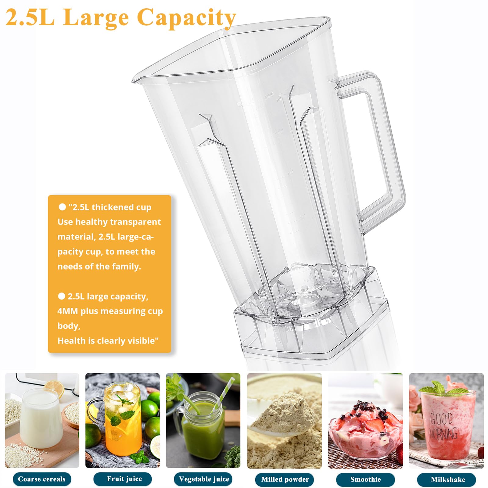 Professional Blender, Smoothie Blender, Fruit Juicer, 1500W High Power Home and Commercial Blender, Blender for kitchen 2500ml for Crushing Ice, Frozen Dessert, Fruit