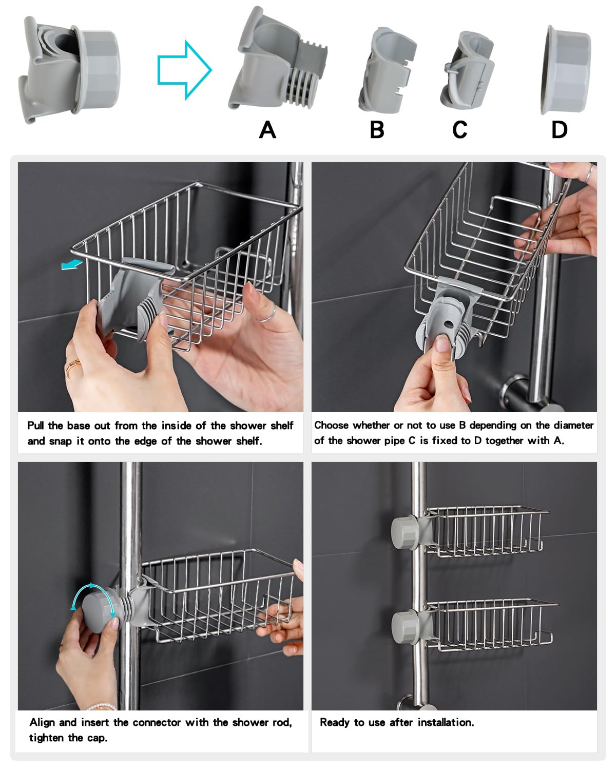 YQh Shower Bar Storage Rack, Bathtub Shower Rack (Shower Rod Not Included), Clawfoot Bathtub Accessories, 304 Stainless Steel Soap Rack, Bathroom Bathtub Shampoo Rack, Shower Trolley Organizer