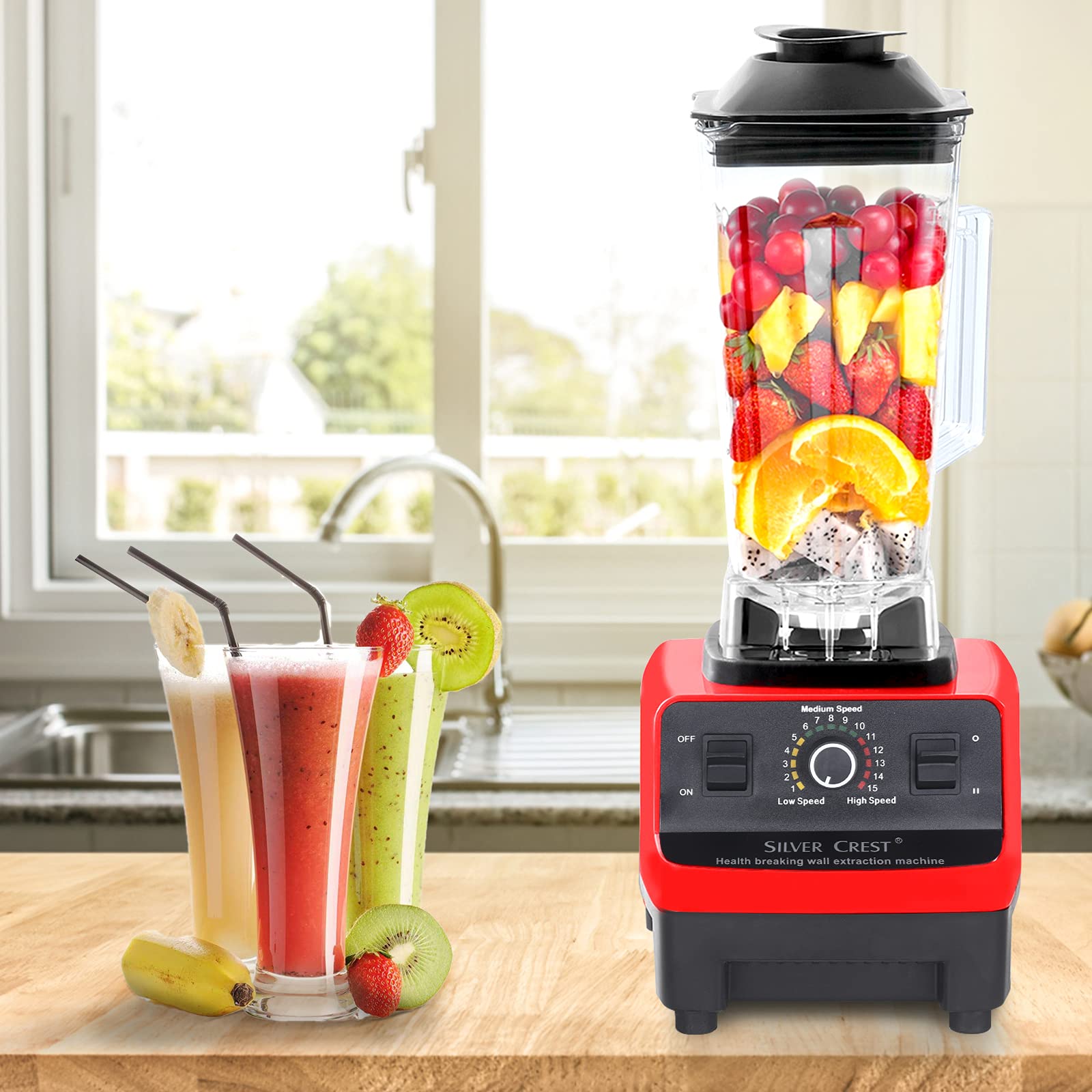 Professional Blender, Smoothie Blender, Fruit Juicer, 1500W High Power Home and Commercial Blender, Blender for kitchen 2500ml for Crushing Ice, Frozen Dessert, Fruit