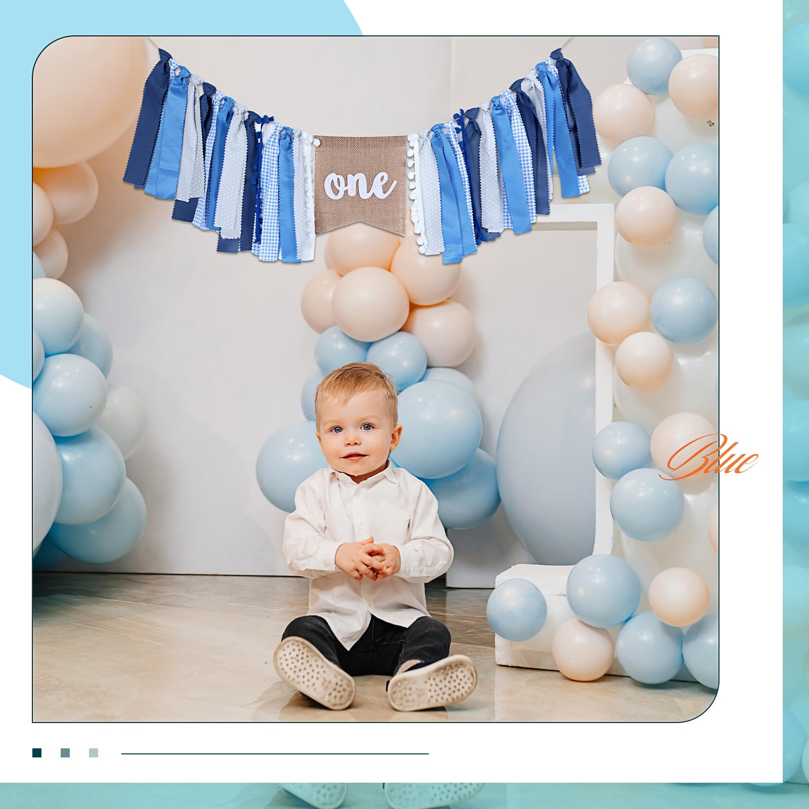 Buryeah Highchair Banner 1st Birthday One Highchair Banner 1st Birthday Banner for Girls Boys Birthday Party Supplies Birthday Party Cake Smash Photo Props Baby Shower Garland (Blue White)