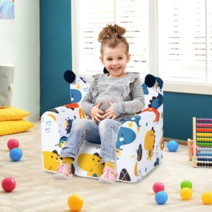 Costzon Kids Couch, Foam Filled Children's Sofa Armchair with Padded Pillow, Washable Velvet Cover & Soft Sponge Filling, Upholstered Sofa Chair Gift for Preschool, Playroom, Toddler Couch (Dinosaur)