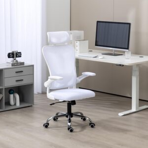 Panana Ergonomic Office Chair High Back Mesh Back Adjustable Headrest Flip-up Padded Armrest Swivel Rolling Desk Chair (White)